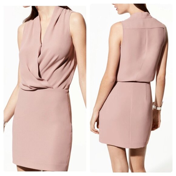 Babaton Aritzia Phoenix Matte Satin Shawl Collar V-Neck Sheath Dress S Blush - Picture 1 of 11